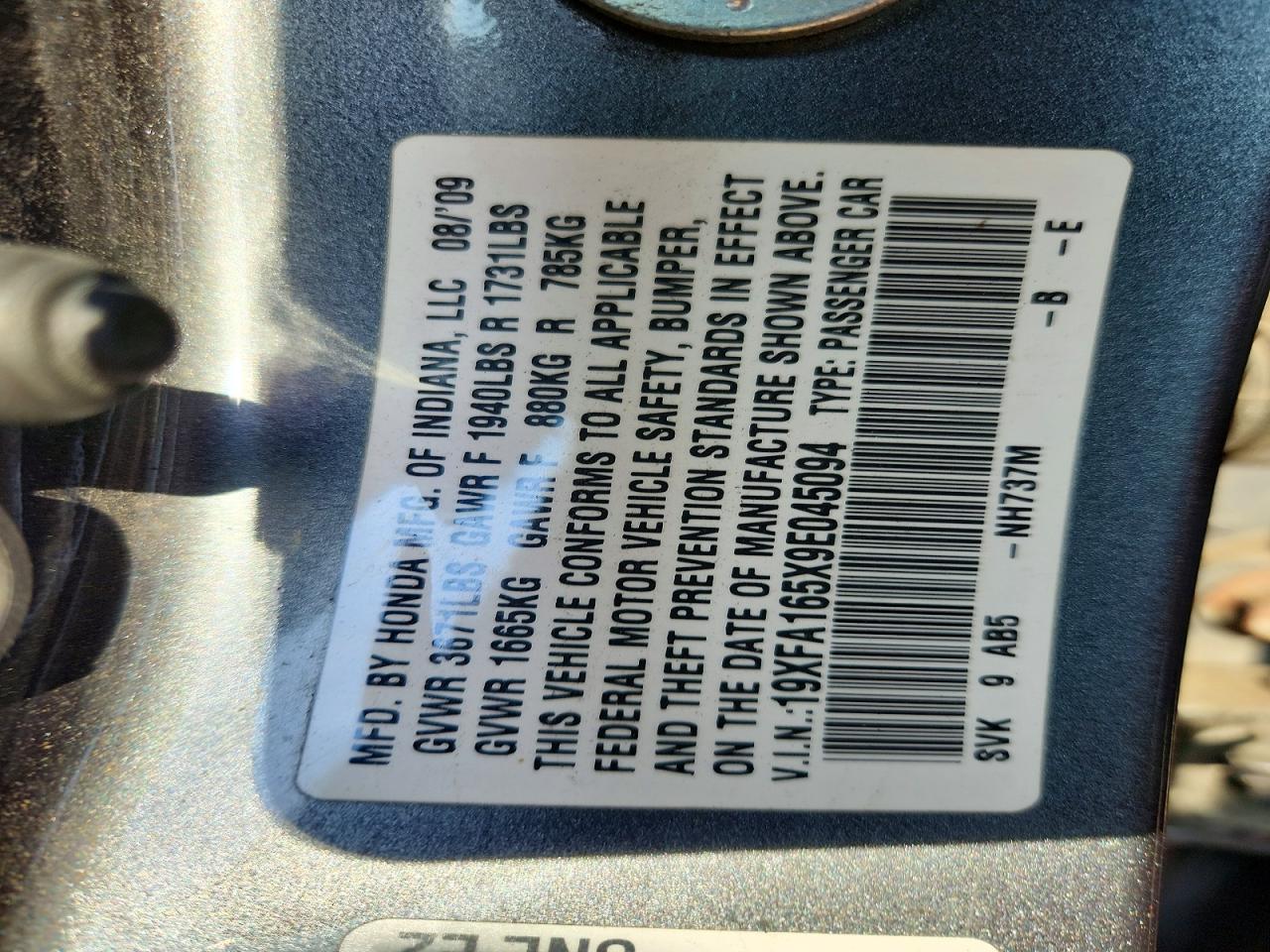 2009 Honda Civic Lx Gray vin: 19XFA165X9E045094