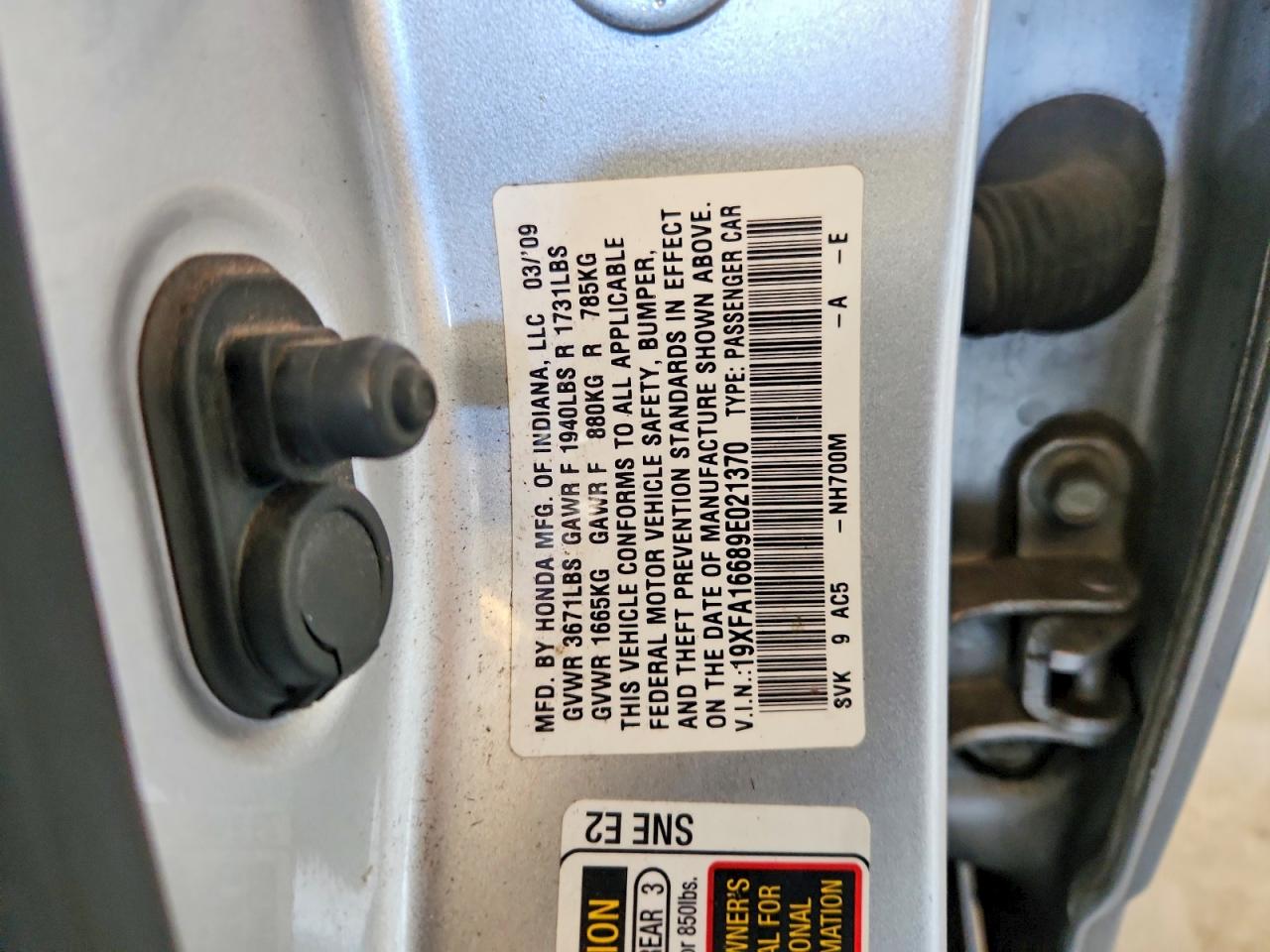 2009 Honda Civic Lx-s Silver vin: 19XFA16689E021370
