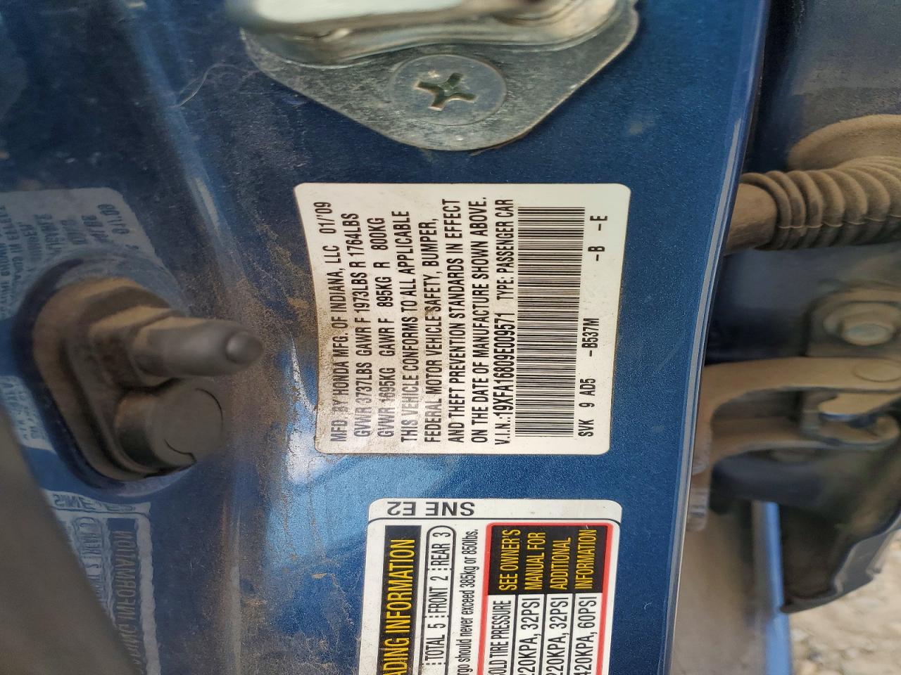 2009 Honda Civic Ex Синий vin: 19XFA16809E009571