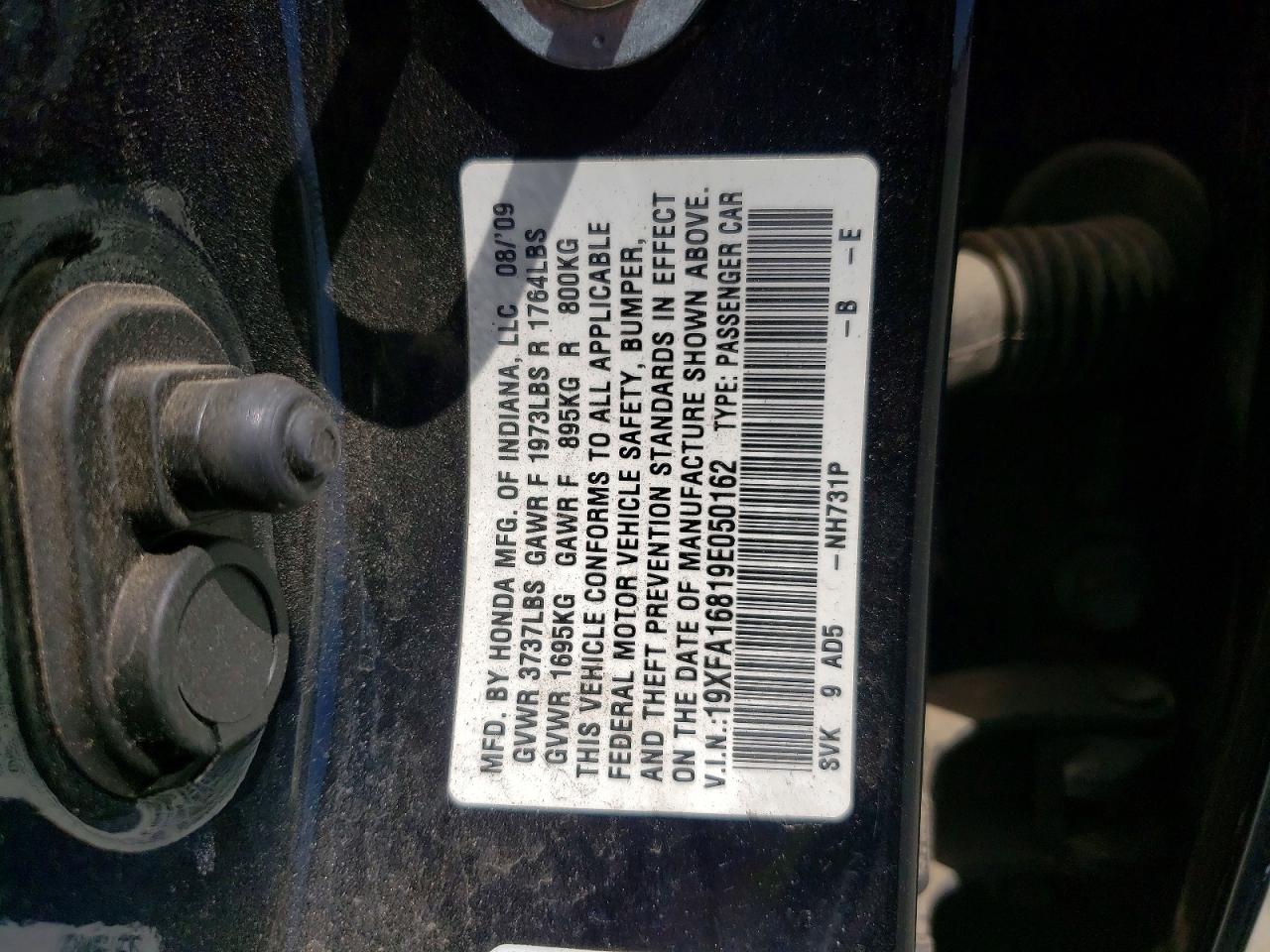 2009 Honda Civic Ex Black vin: 19XFA16819E050162