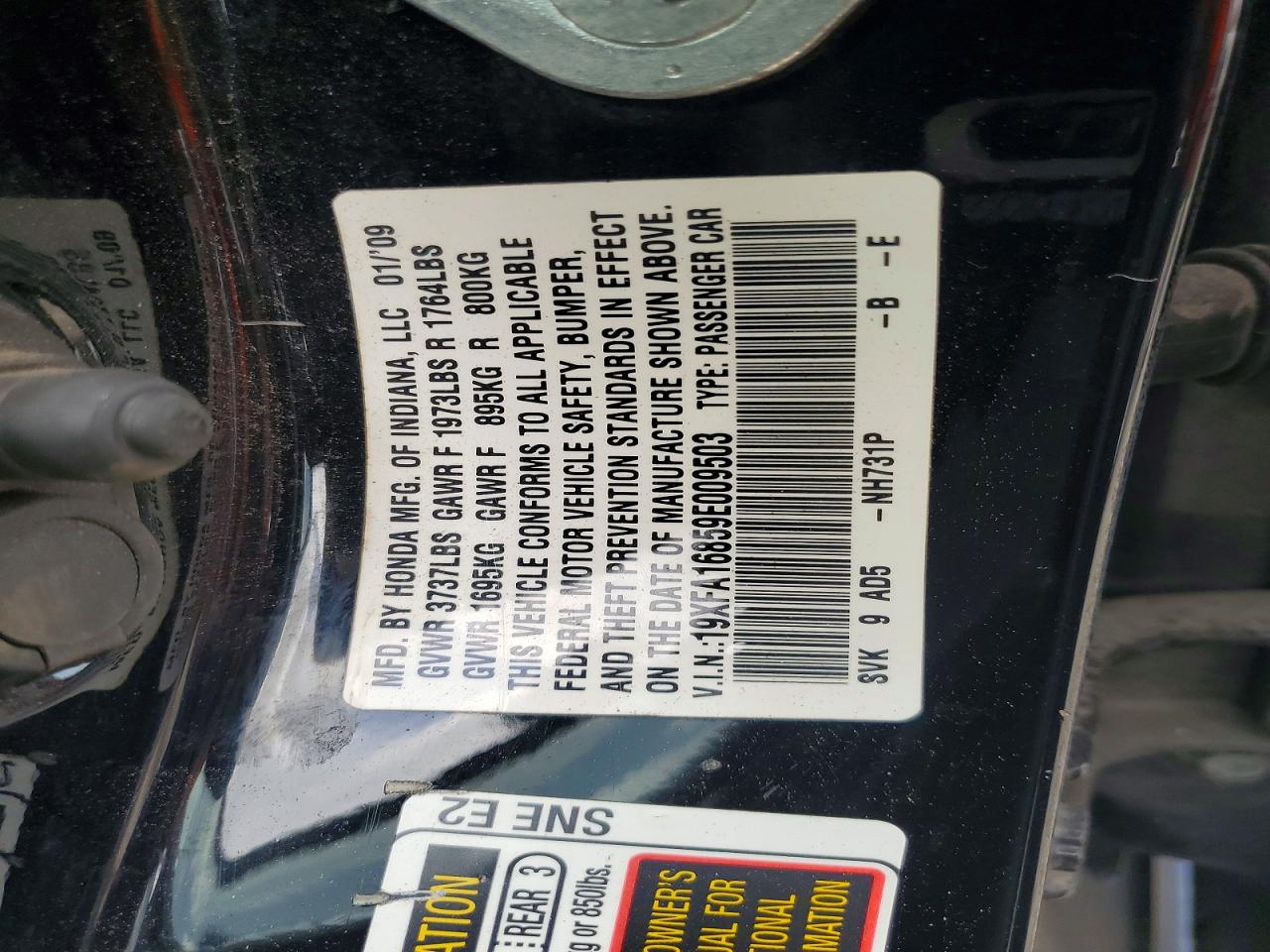2009 Honda Civic Ex Black vin: 19XFA16859E009503