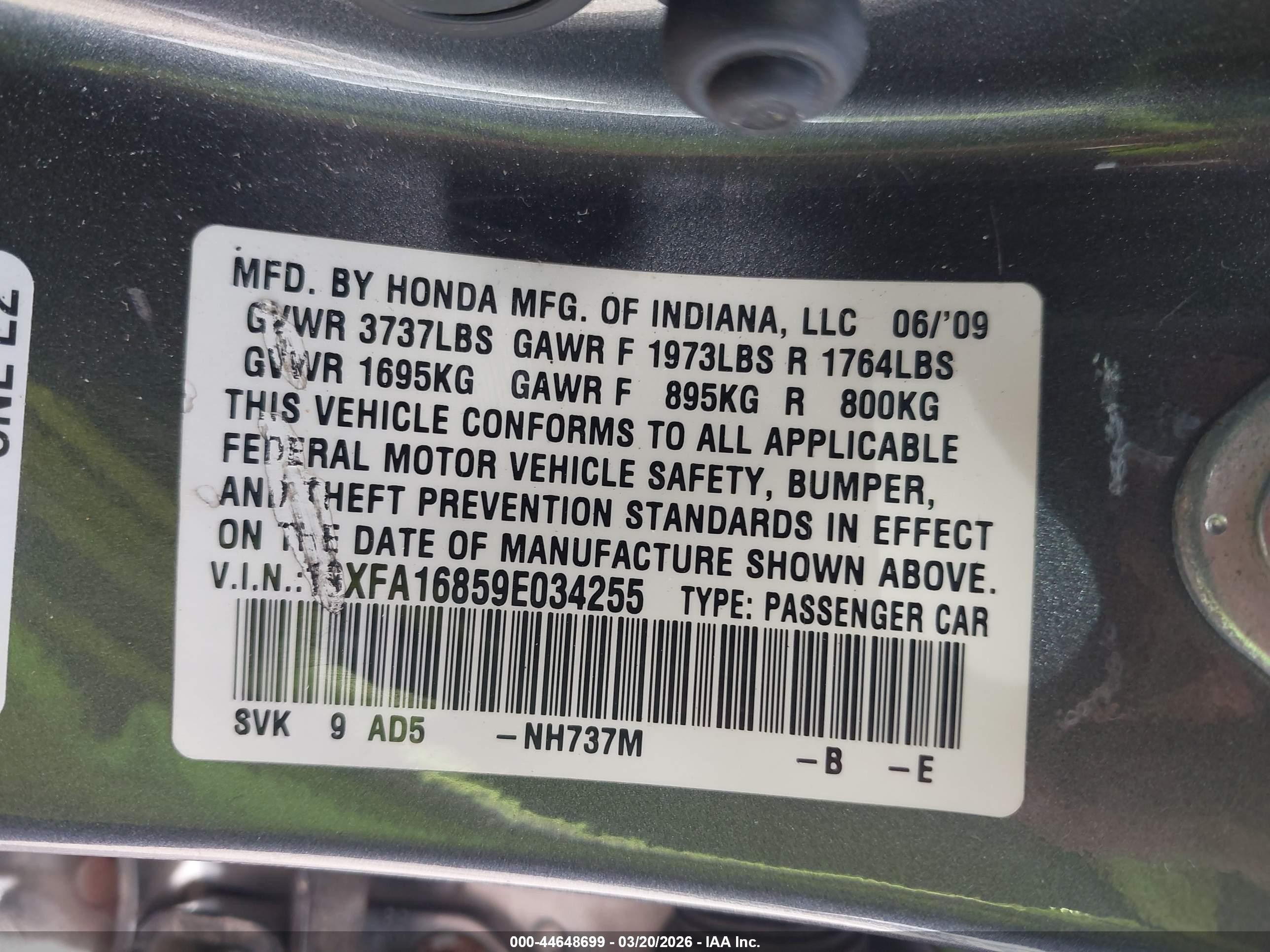 2009 Honda Civic Ex Gray vin: 19XFA16859E034255
