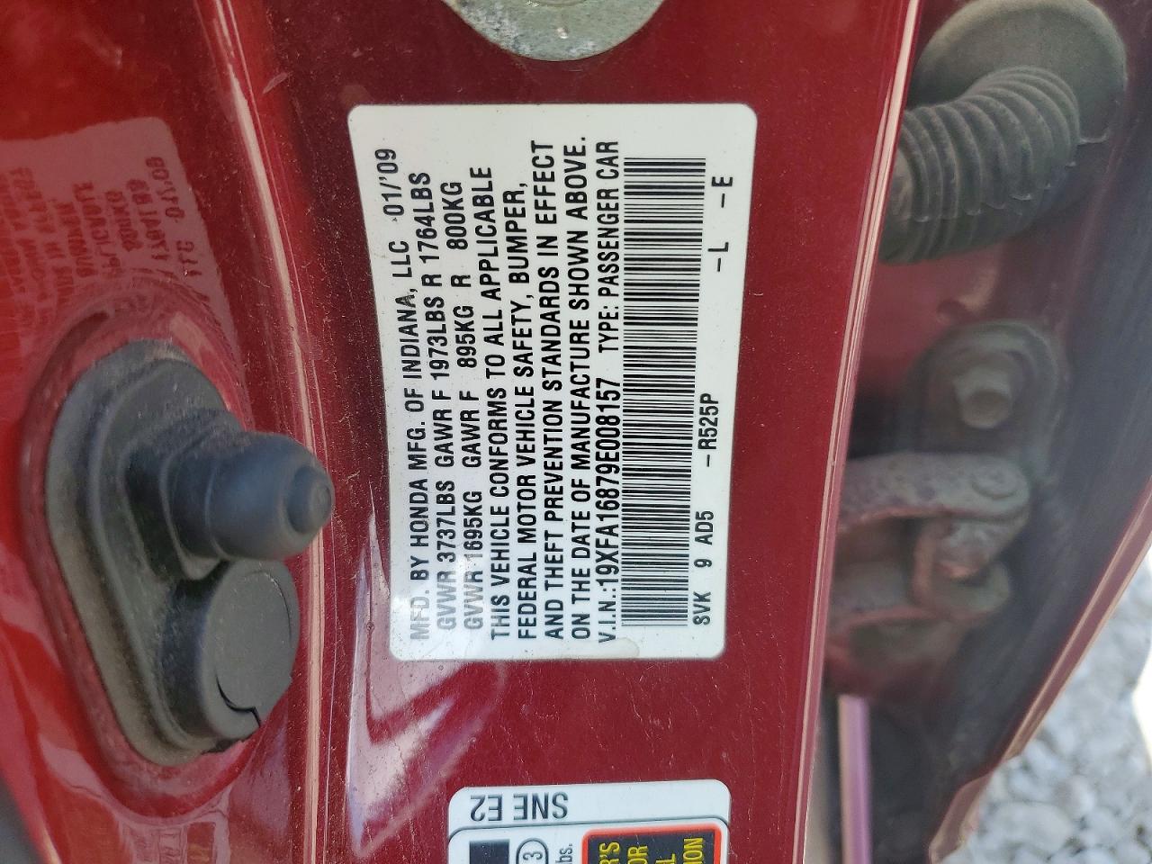 2009 Honda Civic Ex Burgundy vin: 19XFA16879E008157
