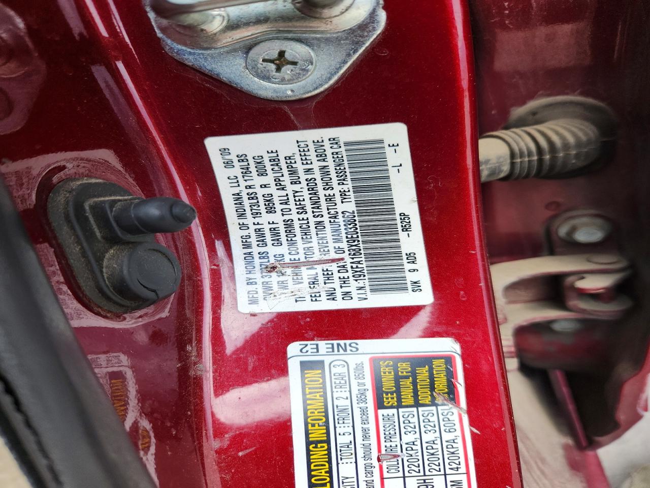 2009 Honda Civic Ex Burgundy vin: 19XFA168X9E033862