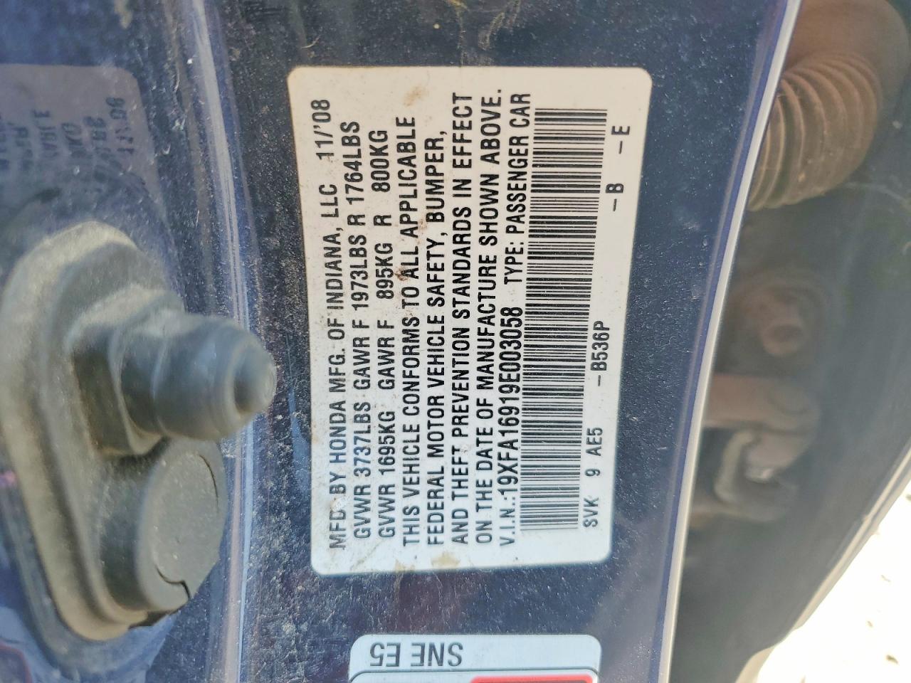 2009 Honda Civic Exl Blue vin: 19XFA16919E003058