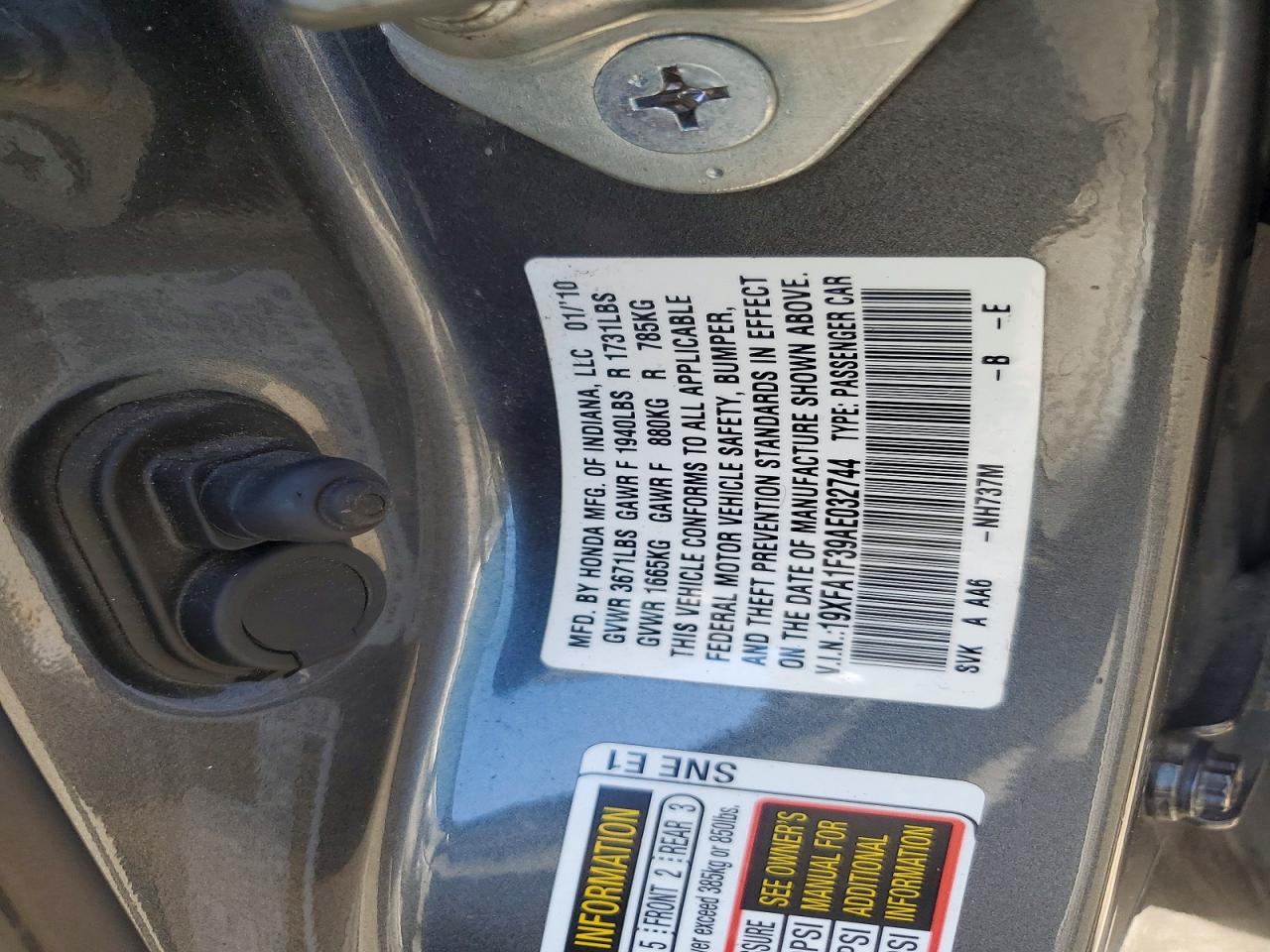 2010 Honda Civic Vp Gray vin: 19XFA1F39AE032744