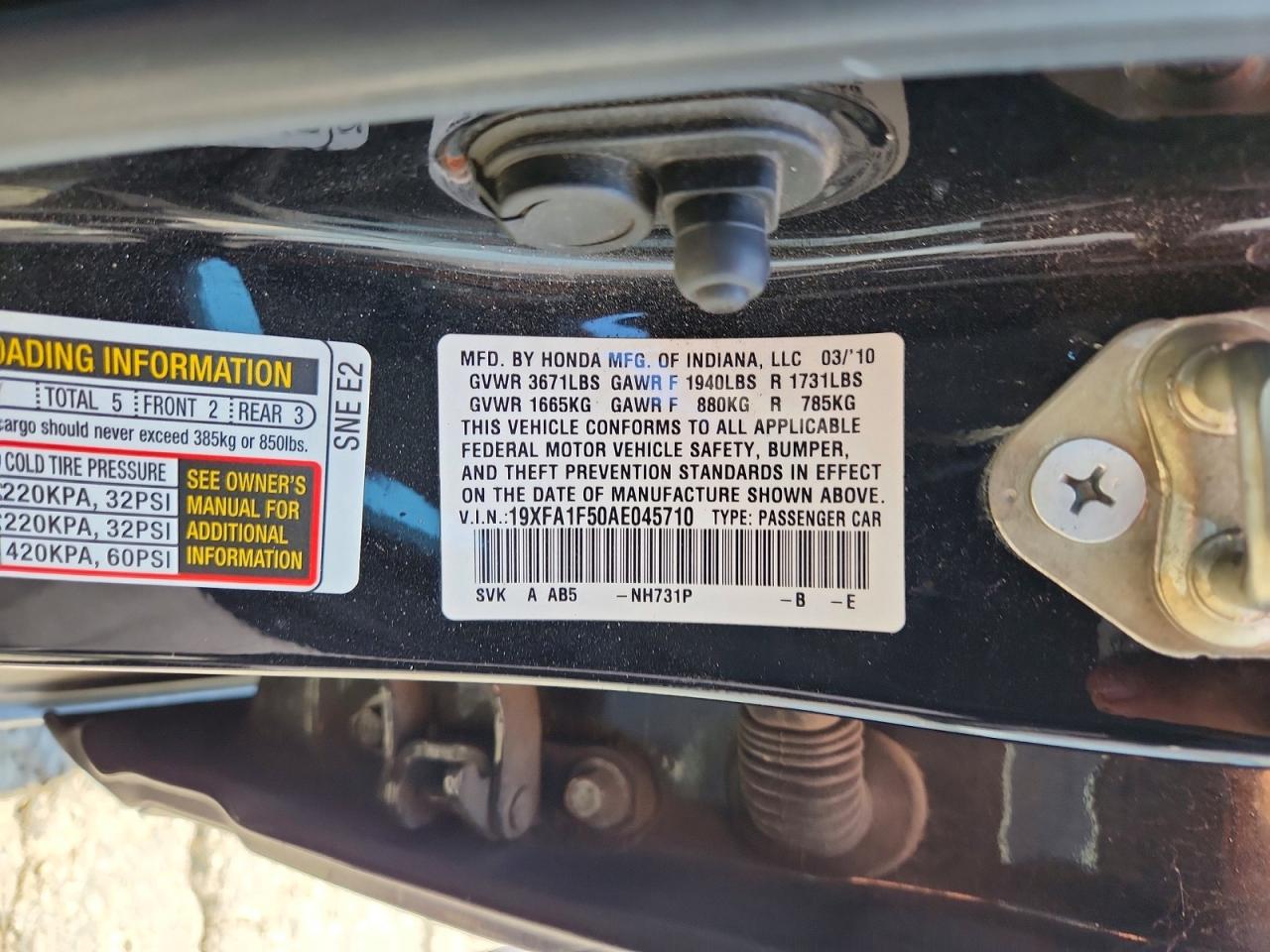 2010 Honda Civic Lx Black vin: 19XFA1F50AE045710