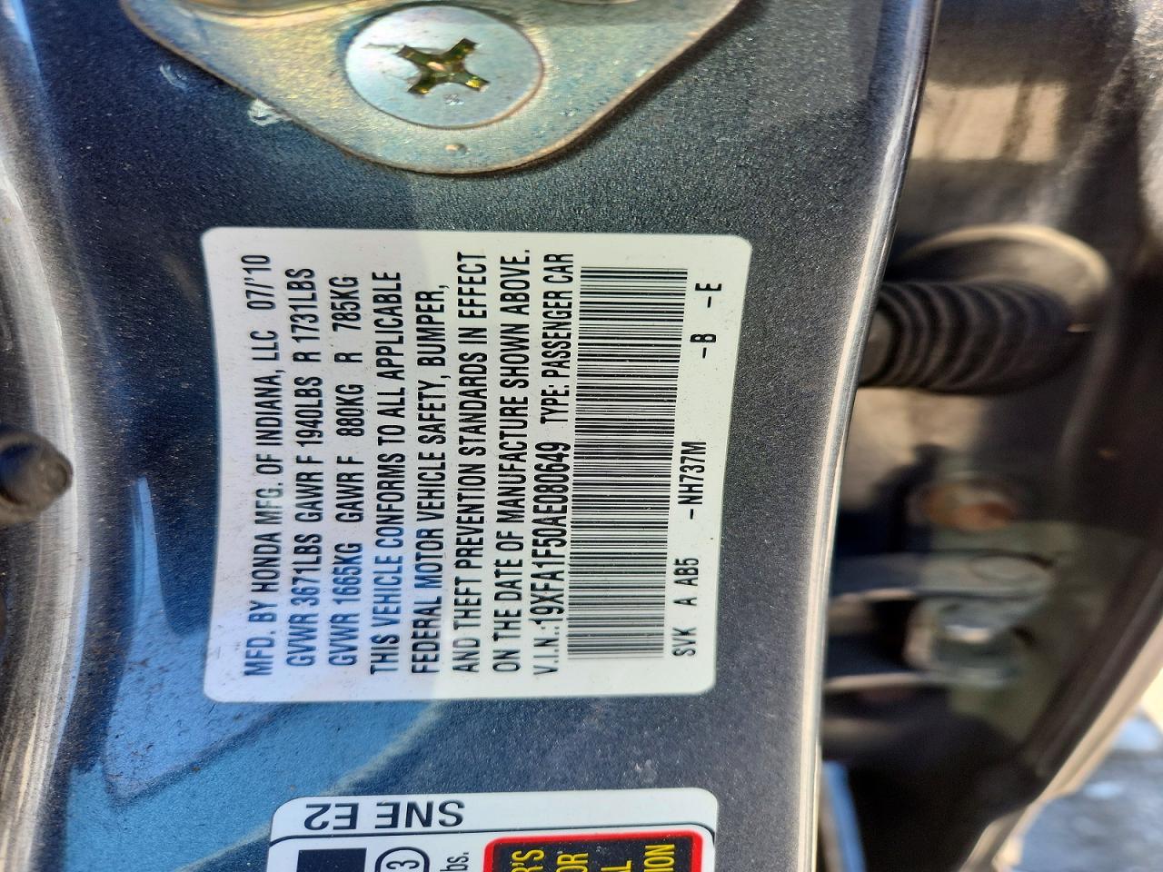 2010 Honda Civic Lx Gray vin: 19XFA1F50AE080649