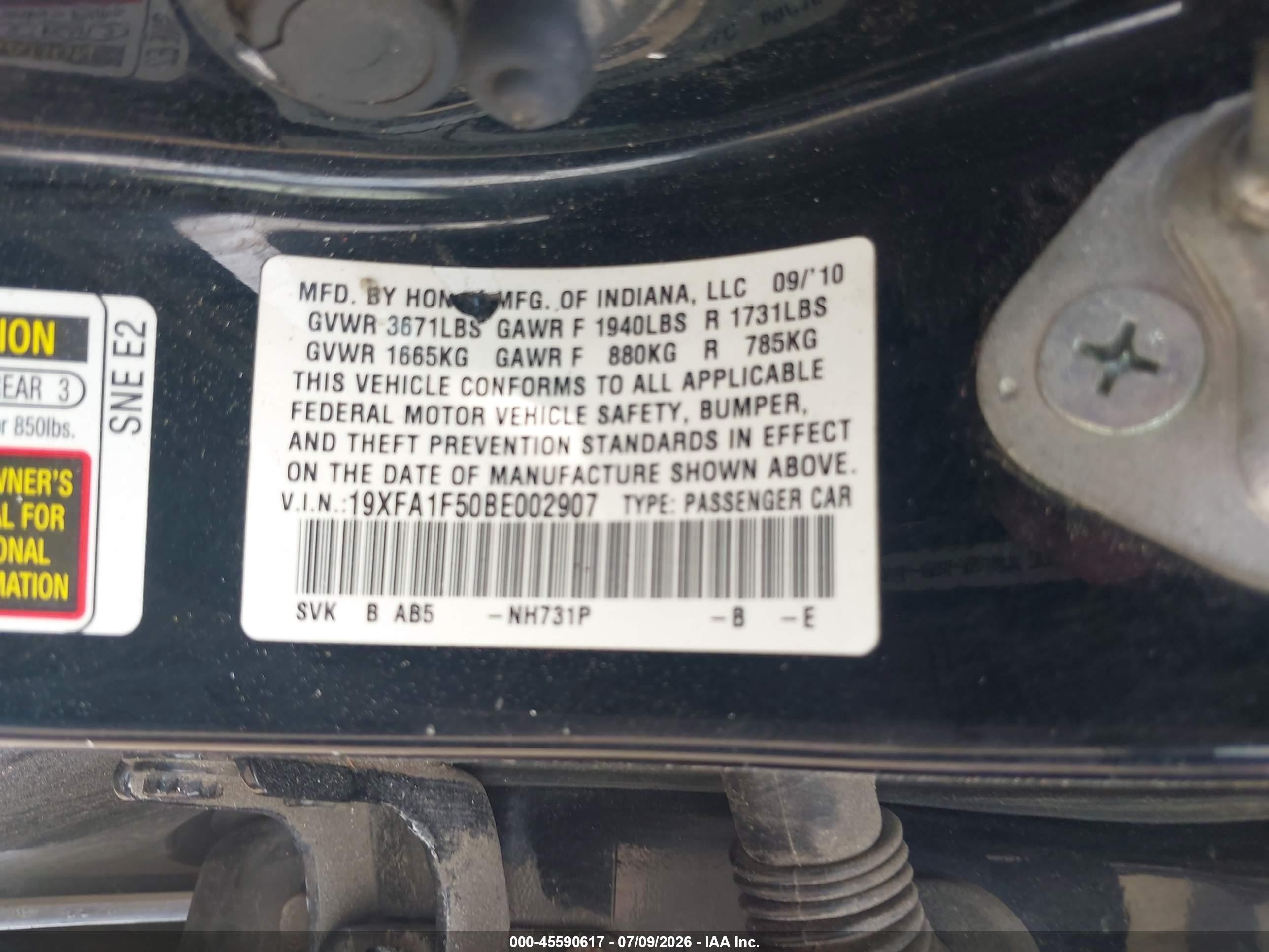 2011 Honda Civic Lx Black vin: 19XFA1F50BE002907