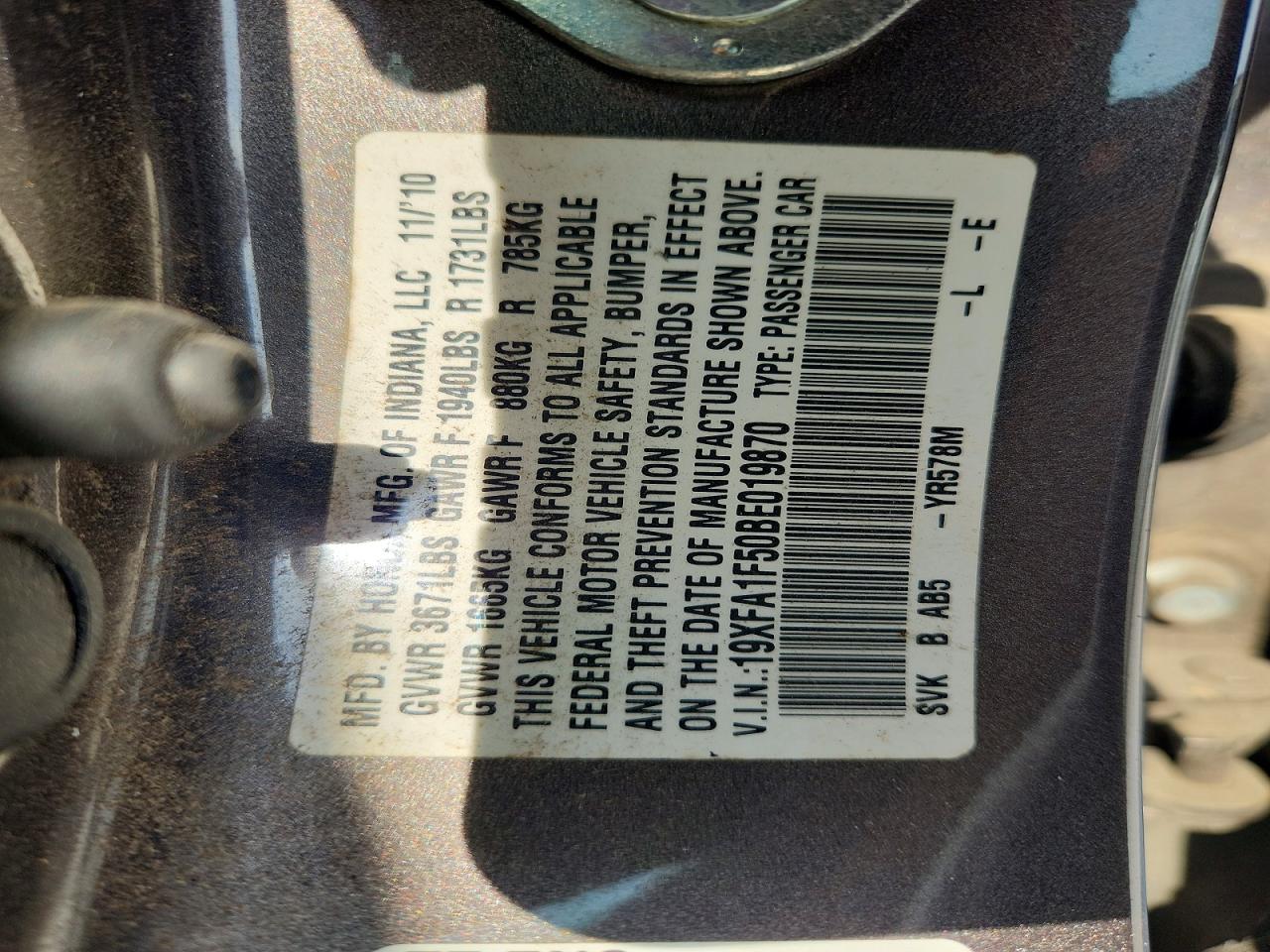 2011 Honda Civic Lx Brown vin: 19XFA1F50BE019870