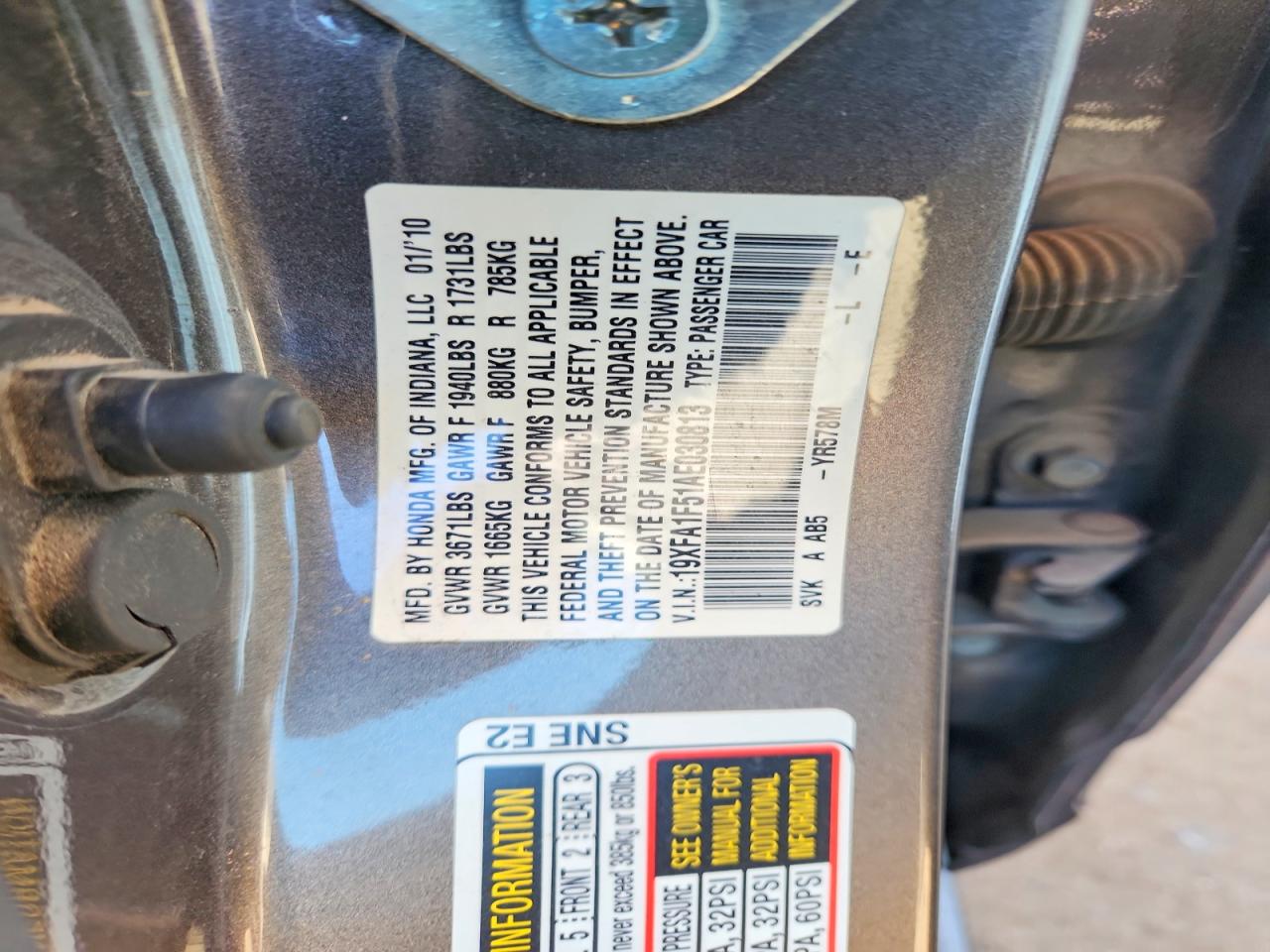 2010 Honda Civic Lx Charcoal vin: 19XFA1F51AE030813