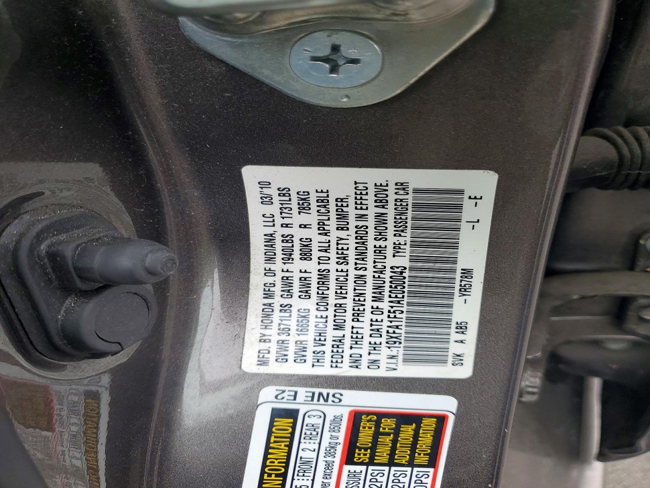 2010 Honda Civic Lx Charcoal vin: 19XFA1F51AE050043