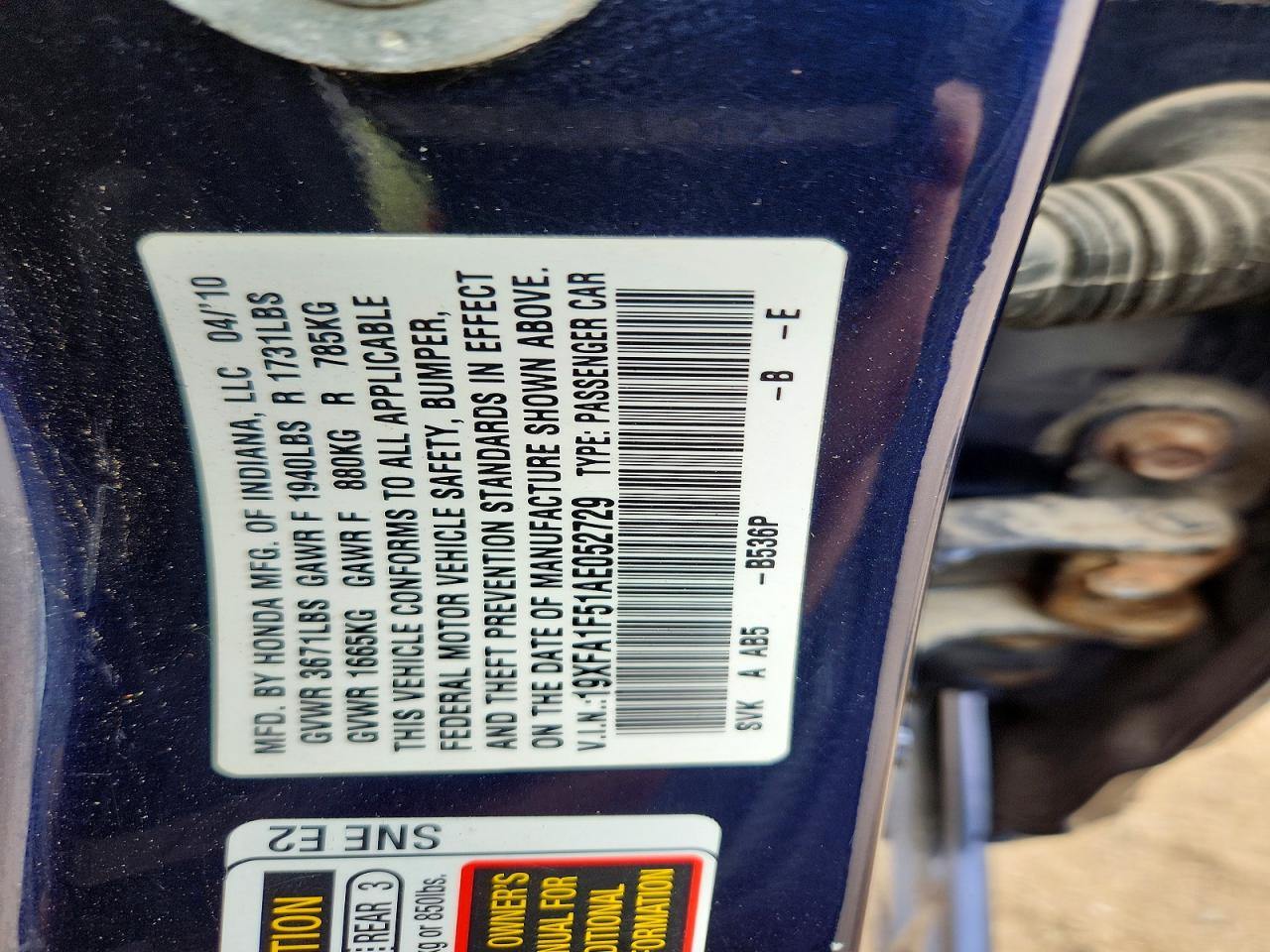 2010 Honda Civic Lx Blue vin: 19XFA1F51AE052729