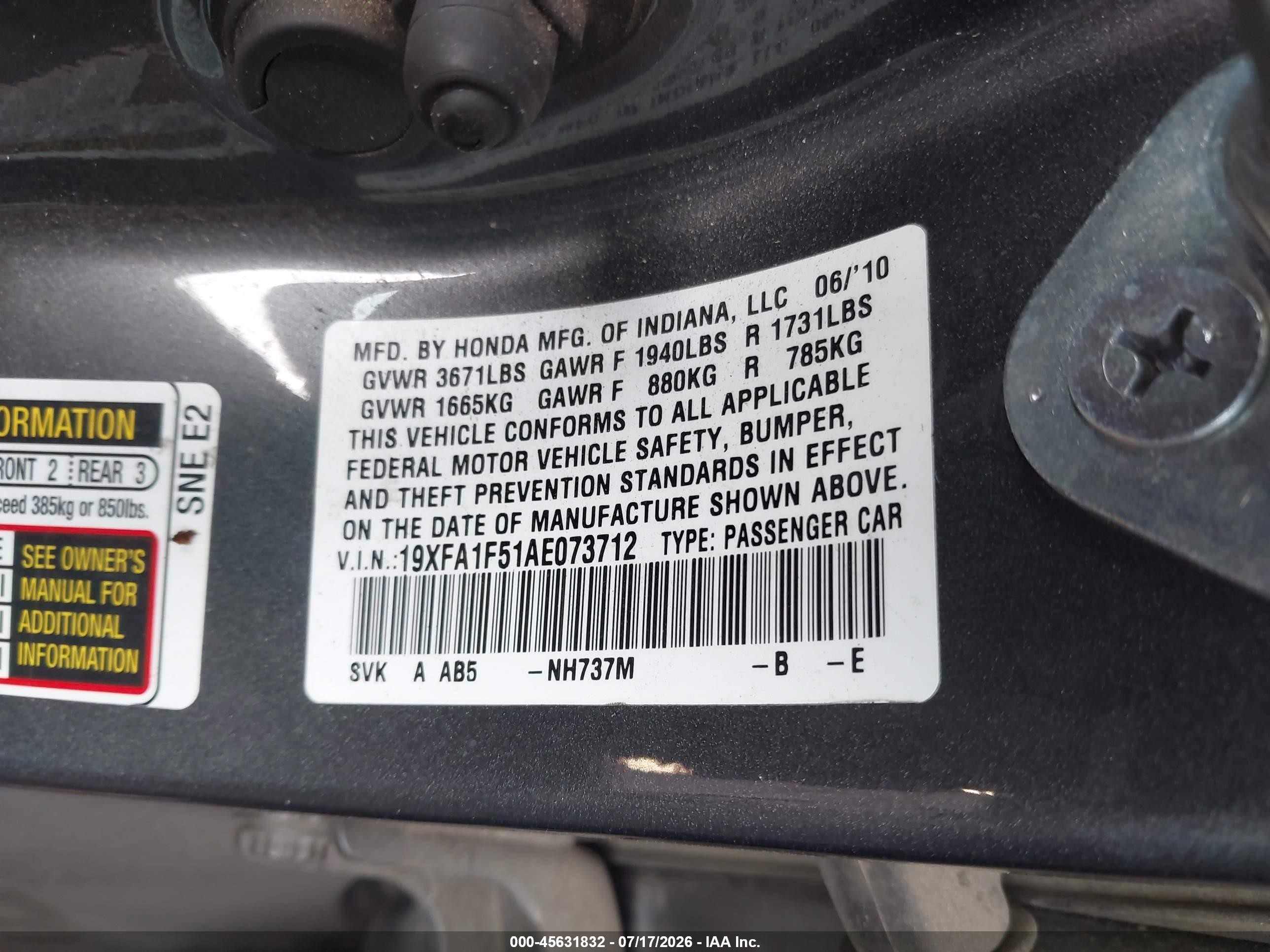 2010 Honda Civic Lx Gray vin: 19XFA1F51AE073712