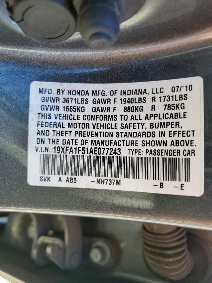 2010 Honda Civic Lx Charcoal vin: 19XFA1F51AE077243