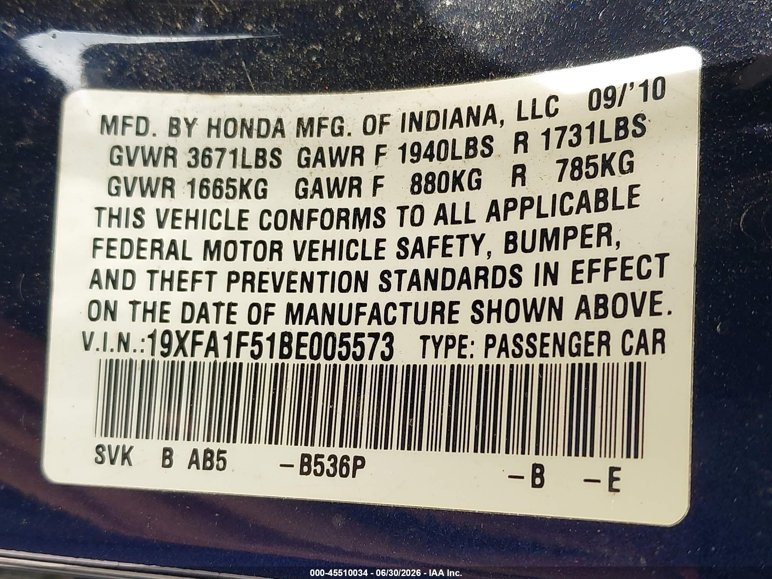 2011 Honda Civic Lx Blue vin: 19XFA1F51BE005573