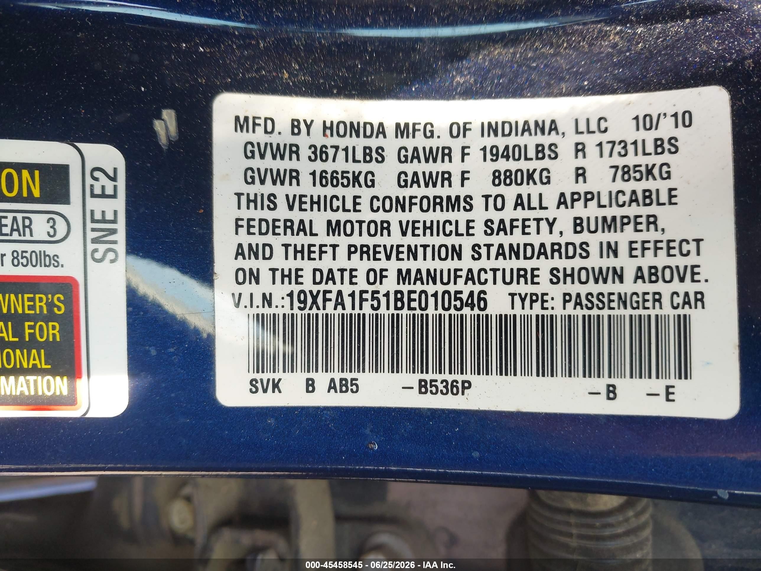 2011 Honda Civic Lx Dark Blue vin: 19XFA1F51BE010546