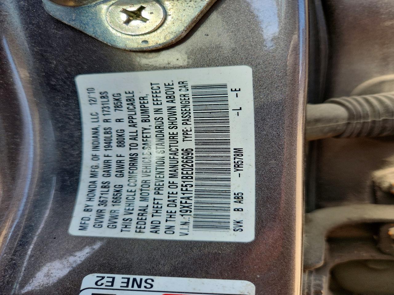 2011 Honda Civic Lx Gray vin: 19XFA1F51BE026696