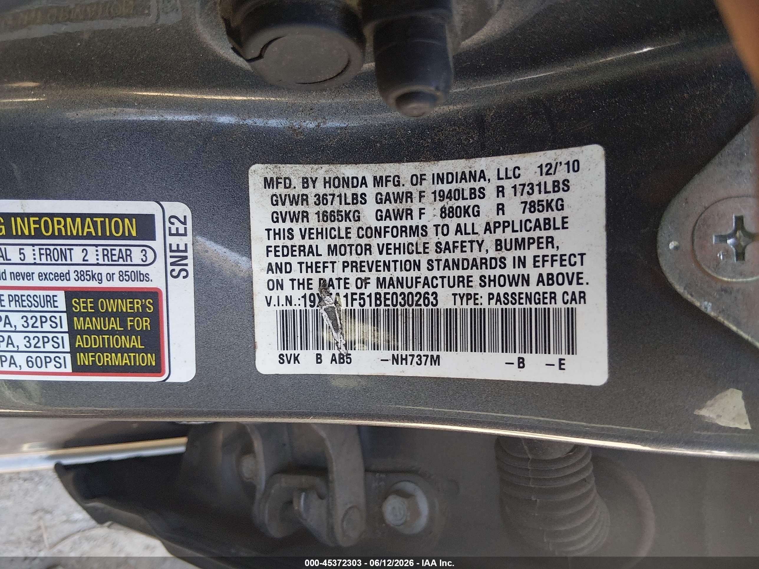 2011 Honda Civic Lx Gray vin: 19XFA1F51BE030263