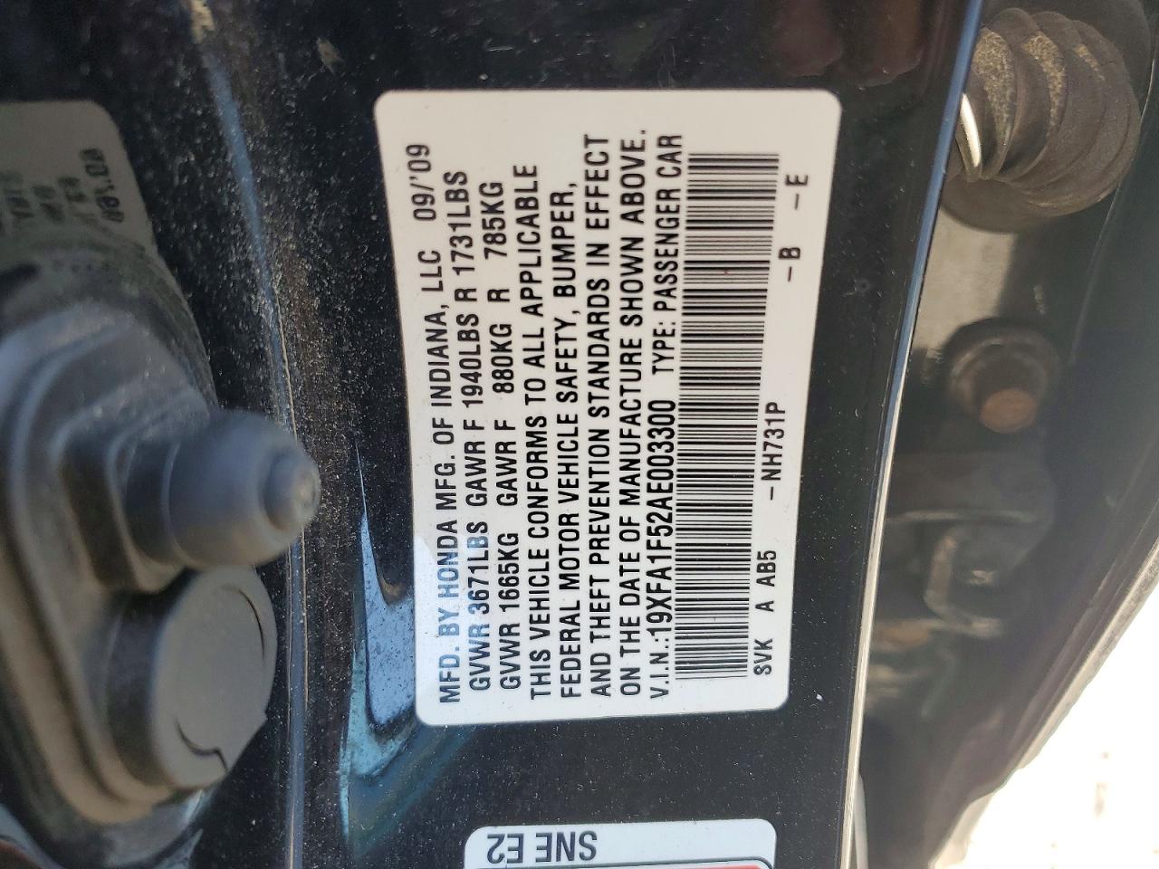 2010 Honda Civic Lx Black vin: 19XFA1F52AE003300