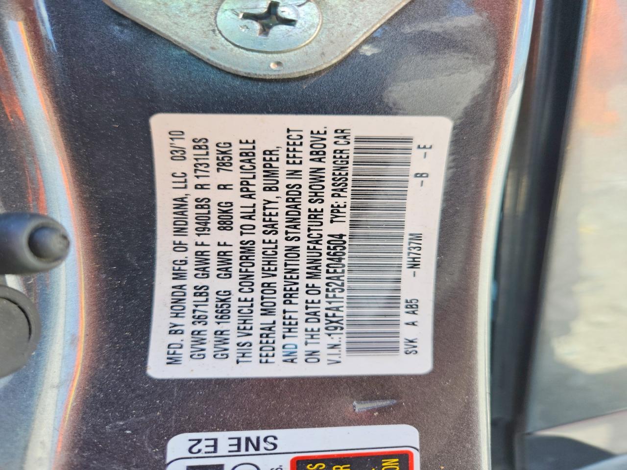 2010 Honda Civic Lx Gray vin: 19XFA1F52AE046504