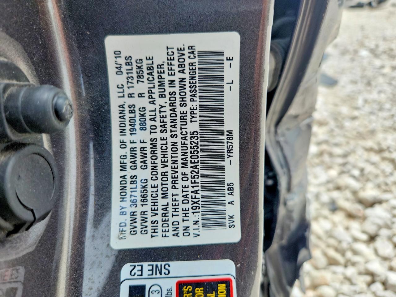 2010 Honda Civic Lx Gray vin: 19XFA1F52AE055235