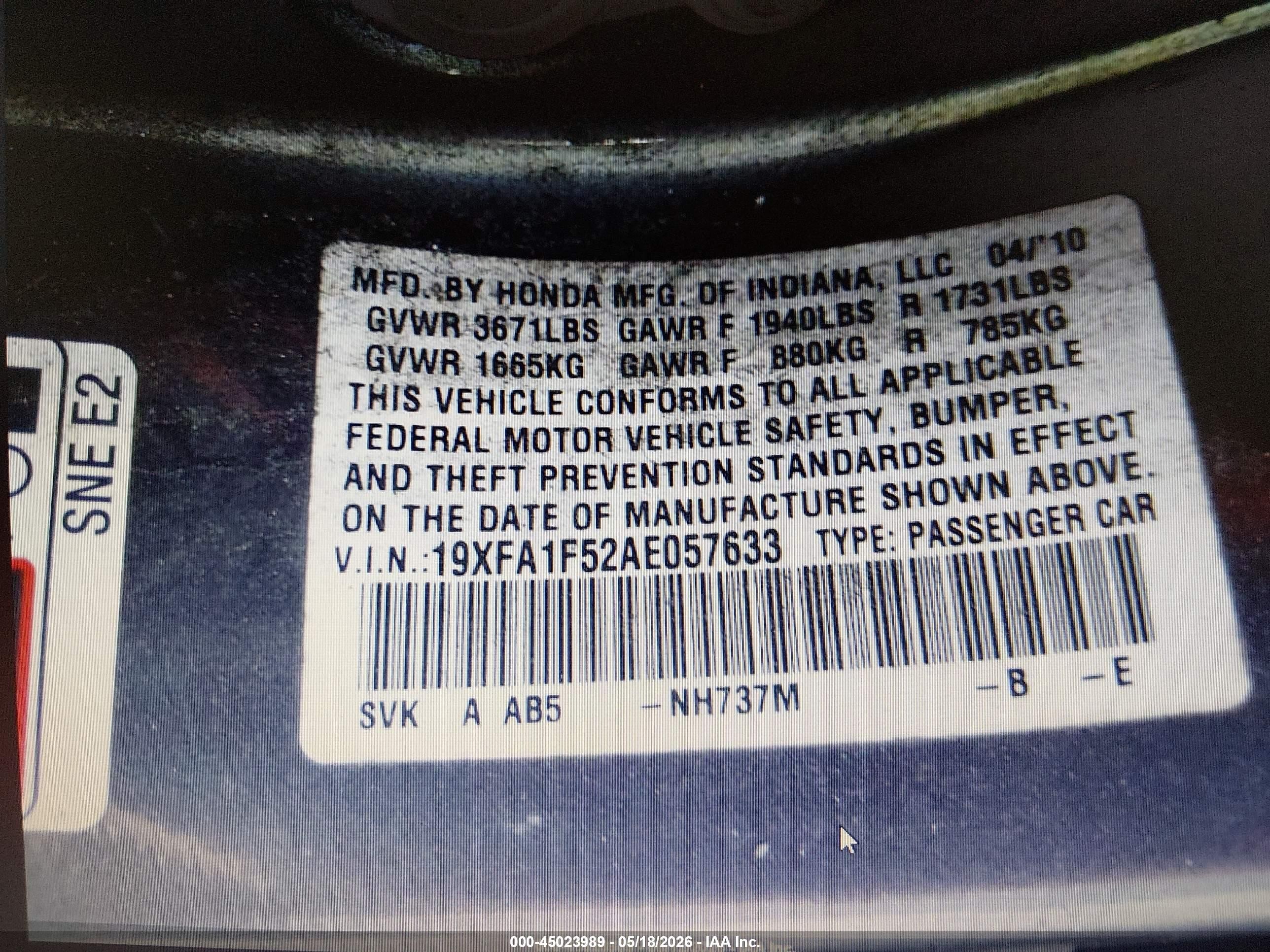 2010 Honda Civic Lx Серый vin: 19XFA1F52AE057633