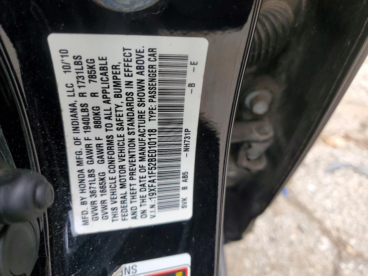 2011 Honda Civic Lx Black vin: 19XFA1F52BE010118