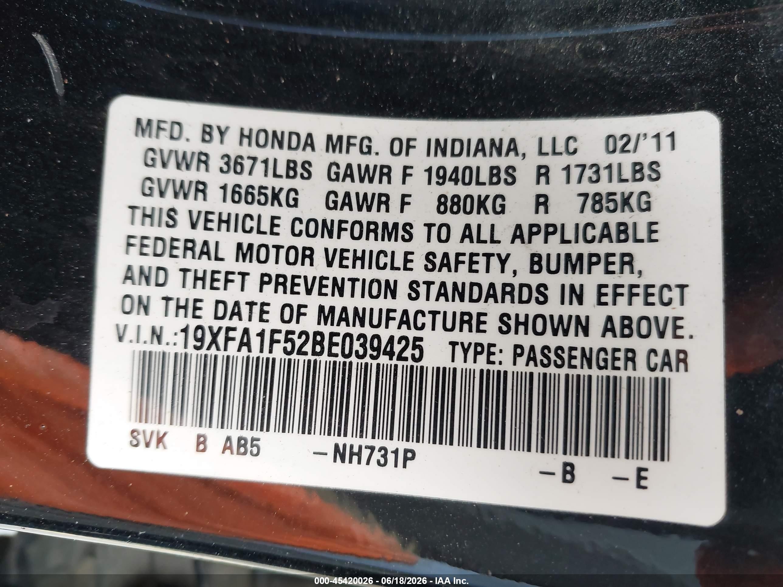 2011 Honda Civic Lx Black vin: 19XFA1F52BE039425