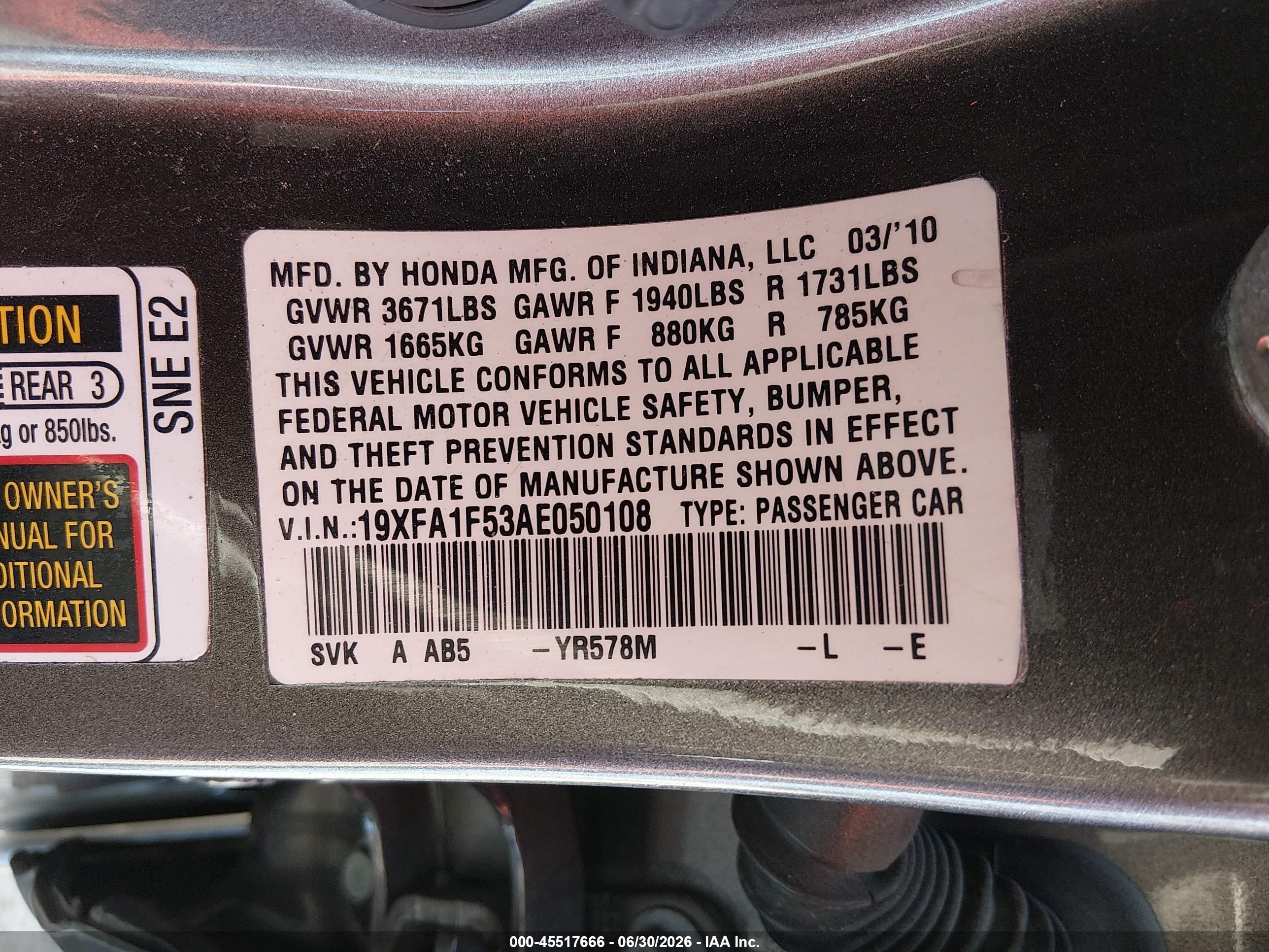 2010 Honda Civic Lx Gray vin: 19XFA1F53AE050108