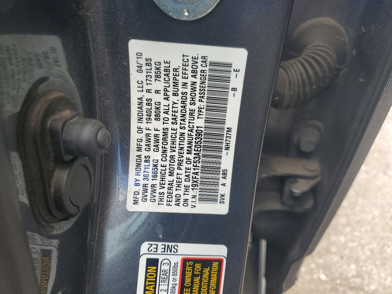 2010 Honda Civic Lx Серый vin: 19XFA1F53AE053901