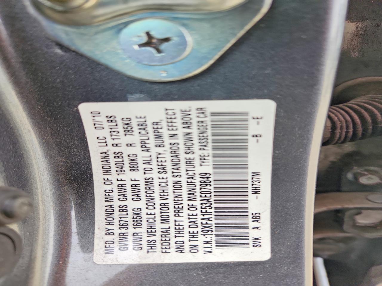 2010 Honda Civic Lx Gray vin: 19XFA1F53AE079849