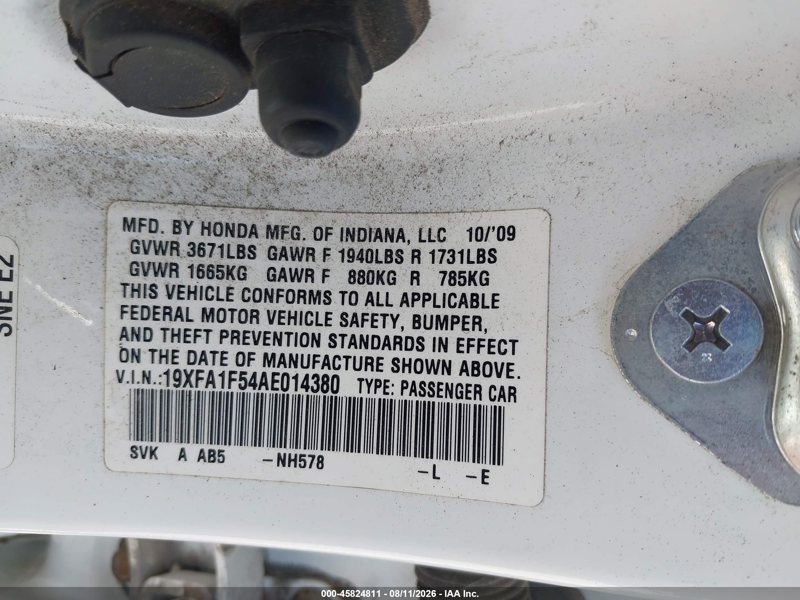2010 Honda Civic Lx White vin: 19XFA1F54AE014380