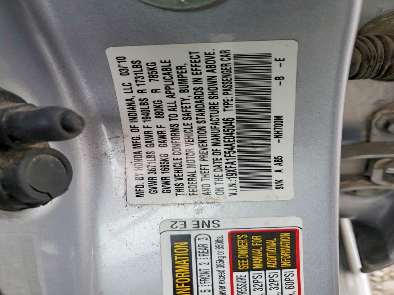 2010 Honda Civic Lx Silver vin: 19XFA1F54AE045046