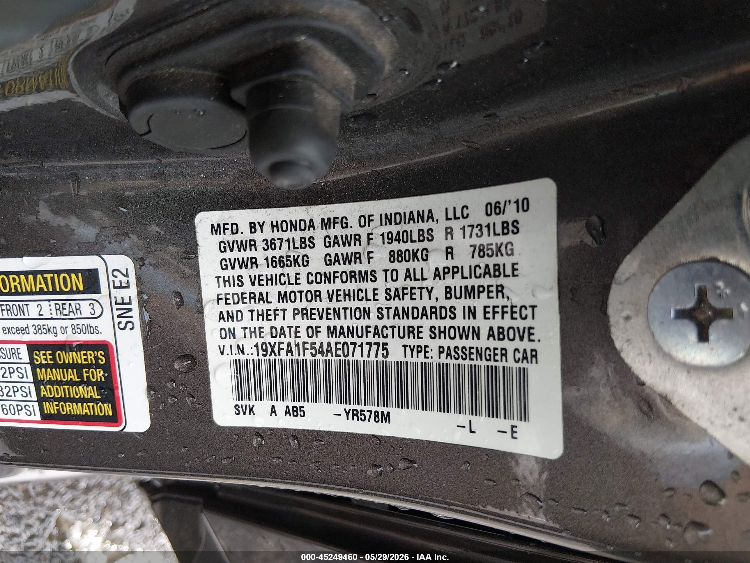 2010 Honda Civic Lx Gray vin: 19XFA1F54AE071775