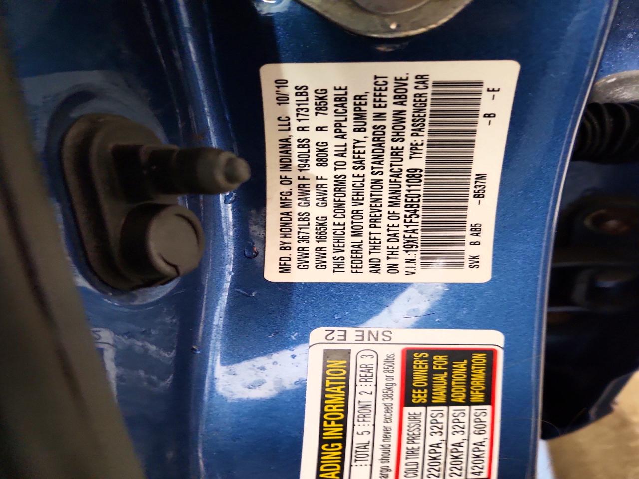 2011 Honda Civic Lx Blue vin: 19XFA1F54BE011089