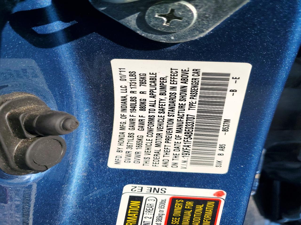 2011 Honda Civic Lx Blue vin: 19XFA1F54BE033707