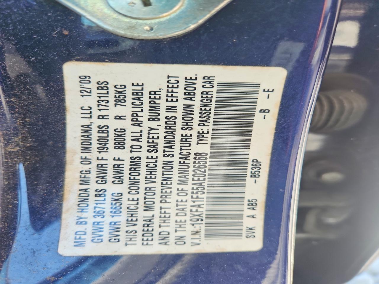 2010 Honda Civic Lx Blue vin: 19XFA1F55AE026568