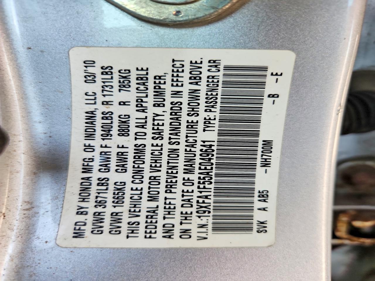 2010 Honda Civic Lx Silver vin: 19XFA1F55AE049641