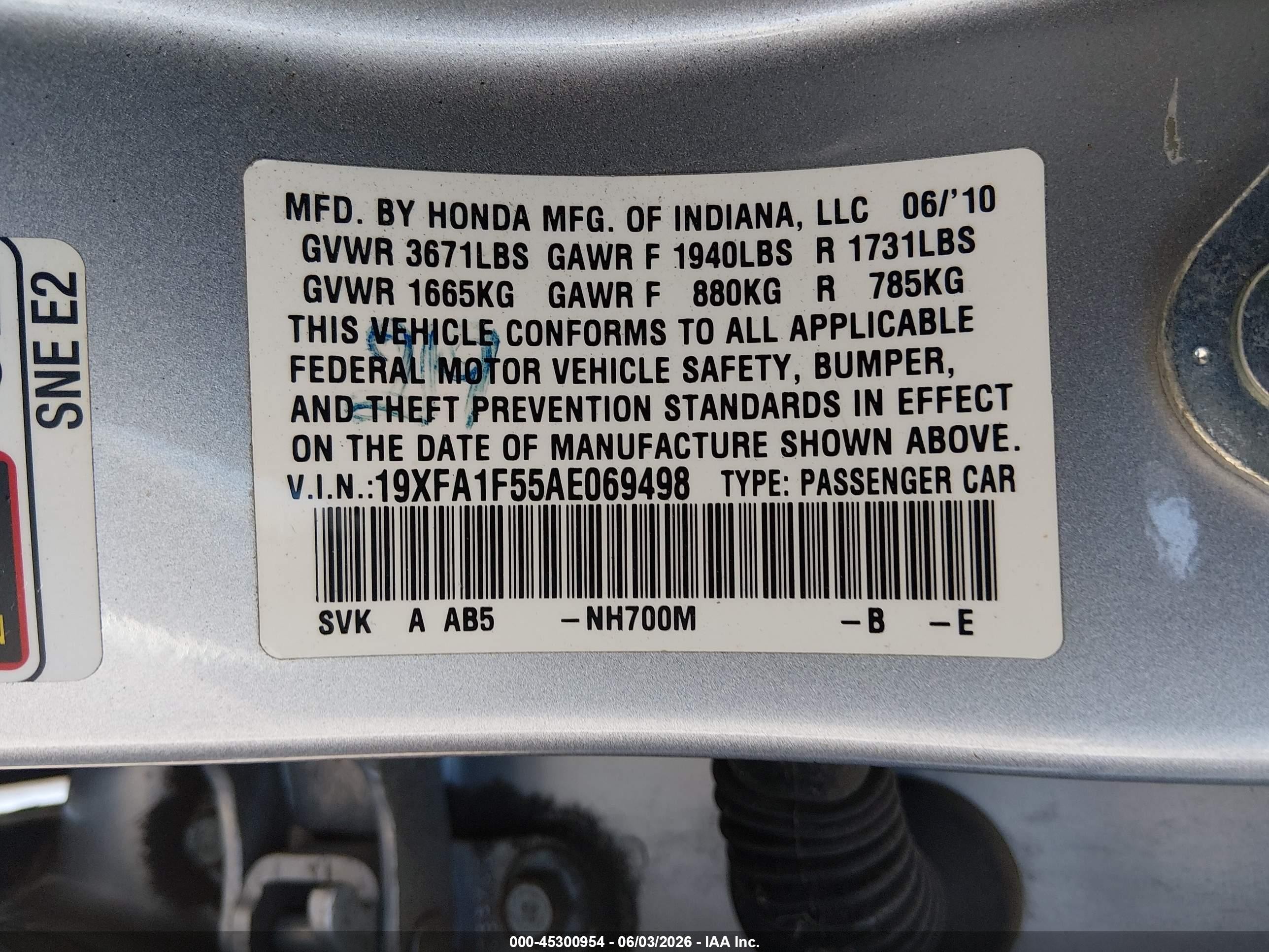 2010 Honda Civic Lx Silver vin: 19XFA1F55AE069498