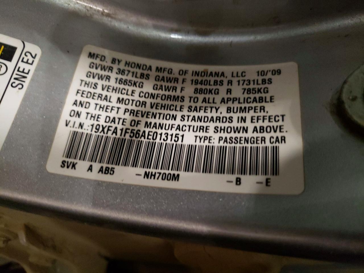 2010 Honda Civic Lx Silver vin: 19XFA1F56AE013151