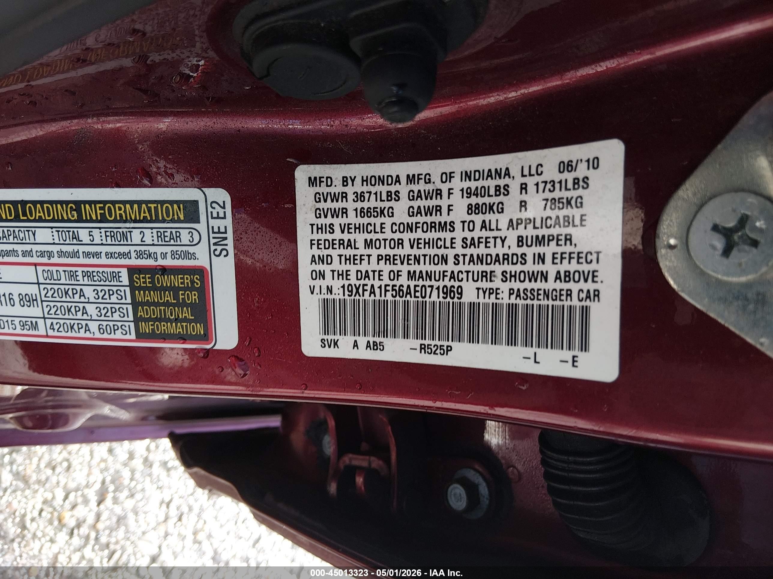 2010 Honda Civic Lx Красный vin: 19XFA1F56AE071969