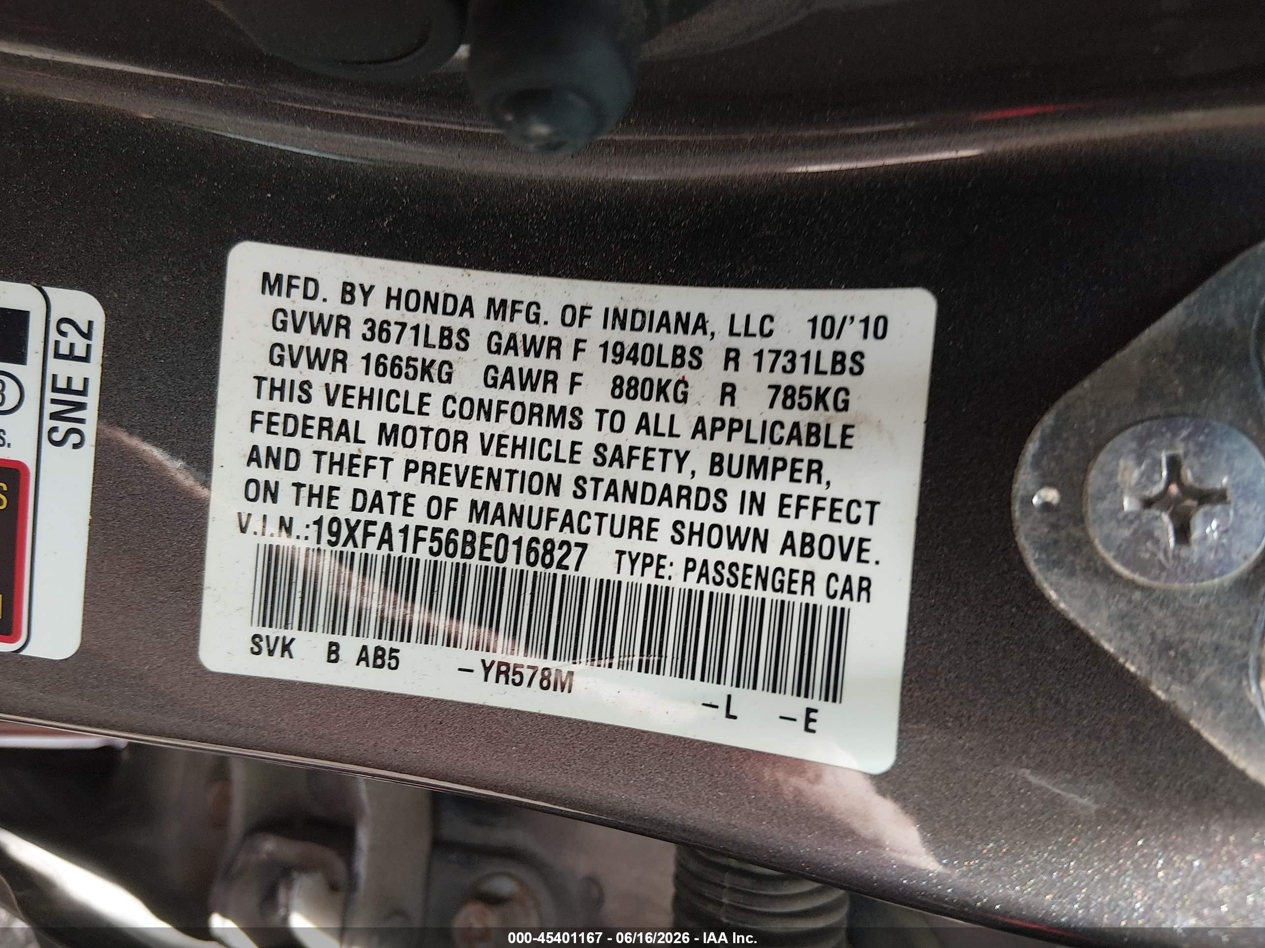 2011 Honda Civic Lx Gray vin: 19XFA1F56BE016827