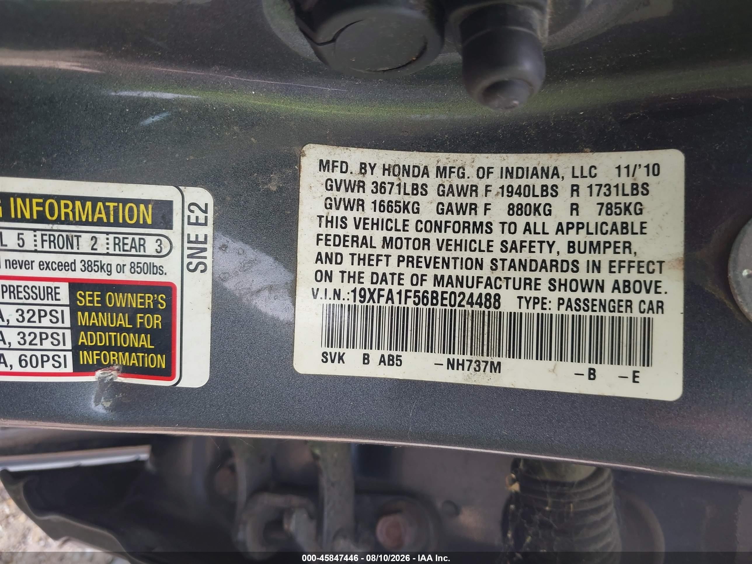 2011 Honda Civic Lx Gray vin: 19XFA1F56BE024488