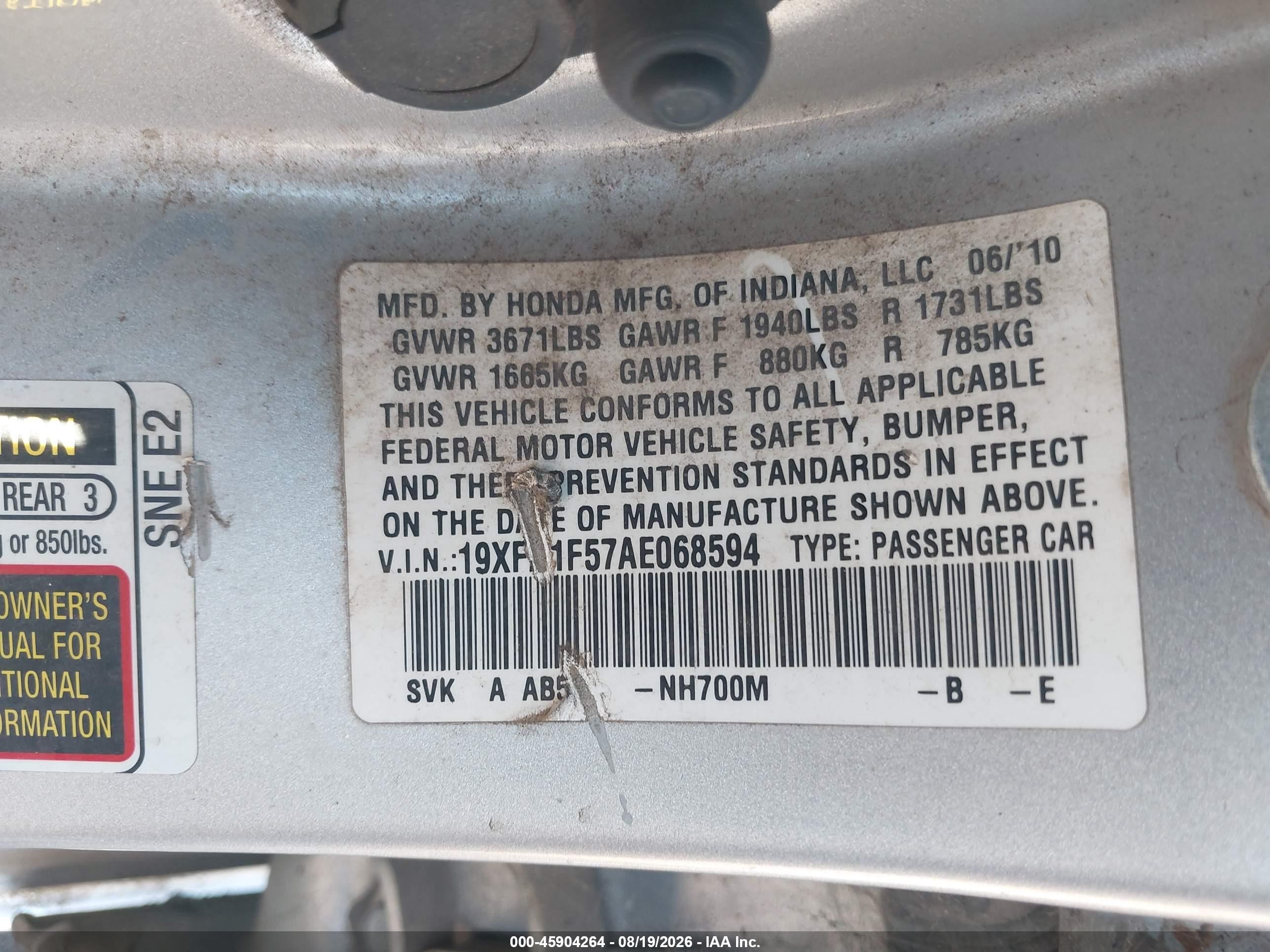 2010 Honda Civic Lx Gray vin: 19XFA1F57AE068594