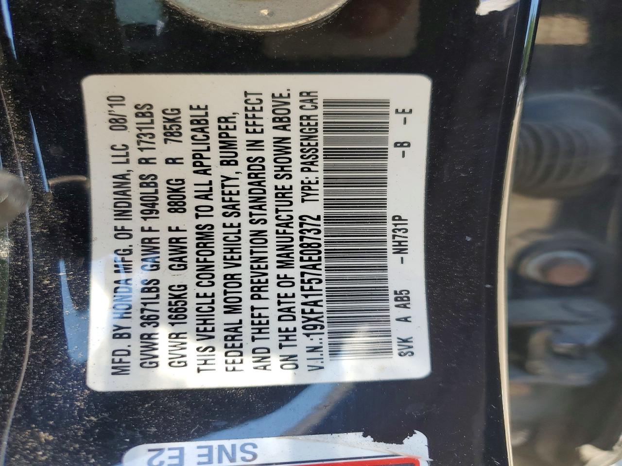 2010 Honda Civic Lx Black vin: 19XFA1F57AE087372