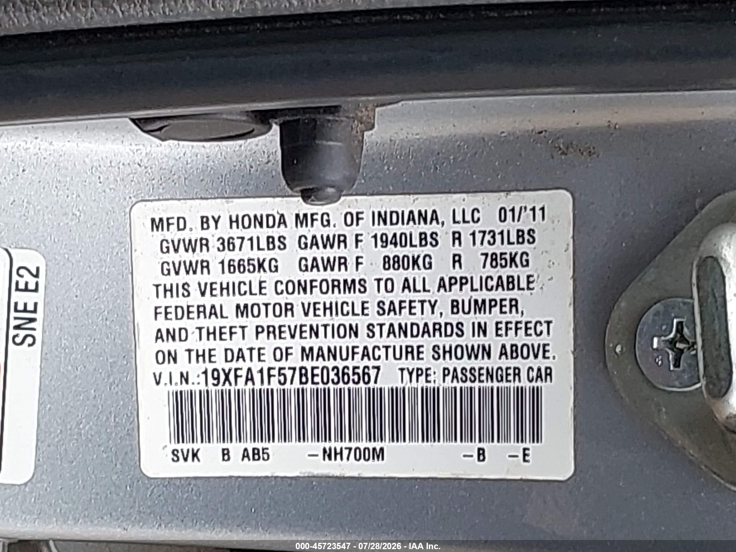 2011 Honda Civic Lx Silver vin: 19XFA1F57BE036567