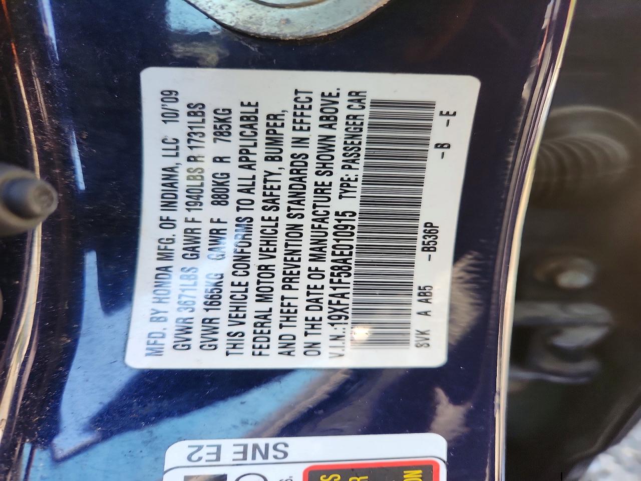 2010 Honda Civic Lx Blue vin: 19XFA1F58AE010915