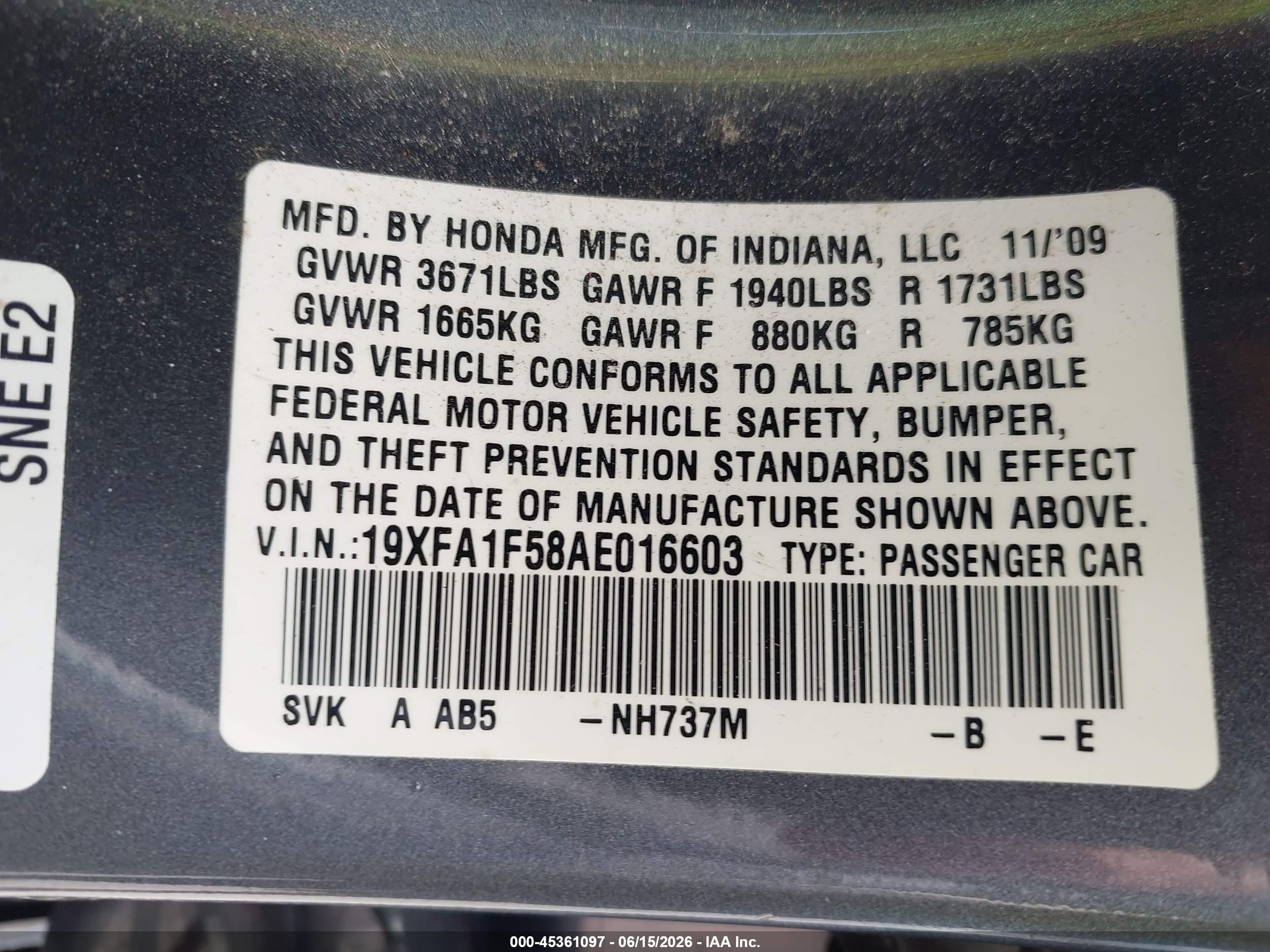 2010 Honda Civic Lx Gray vin: 19XFA1F58AE016603