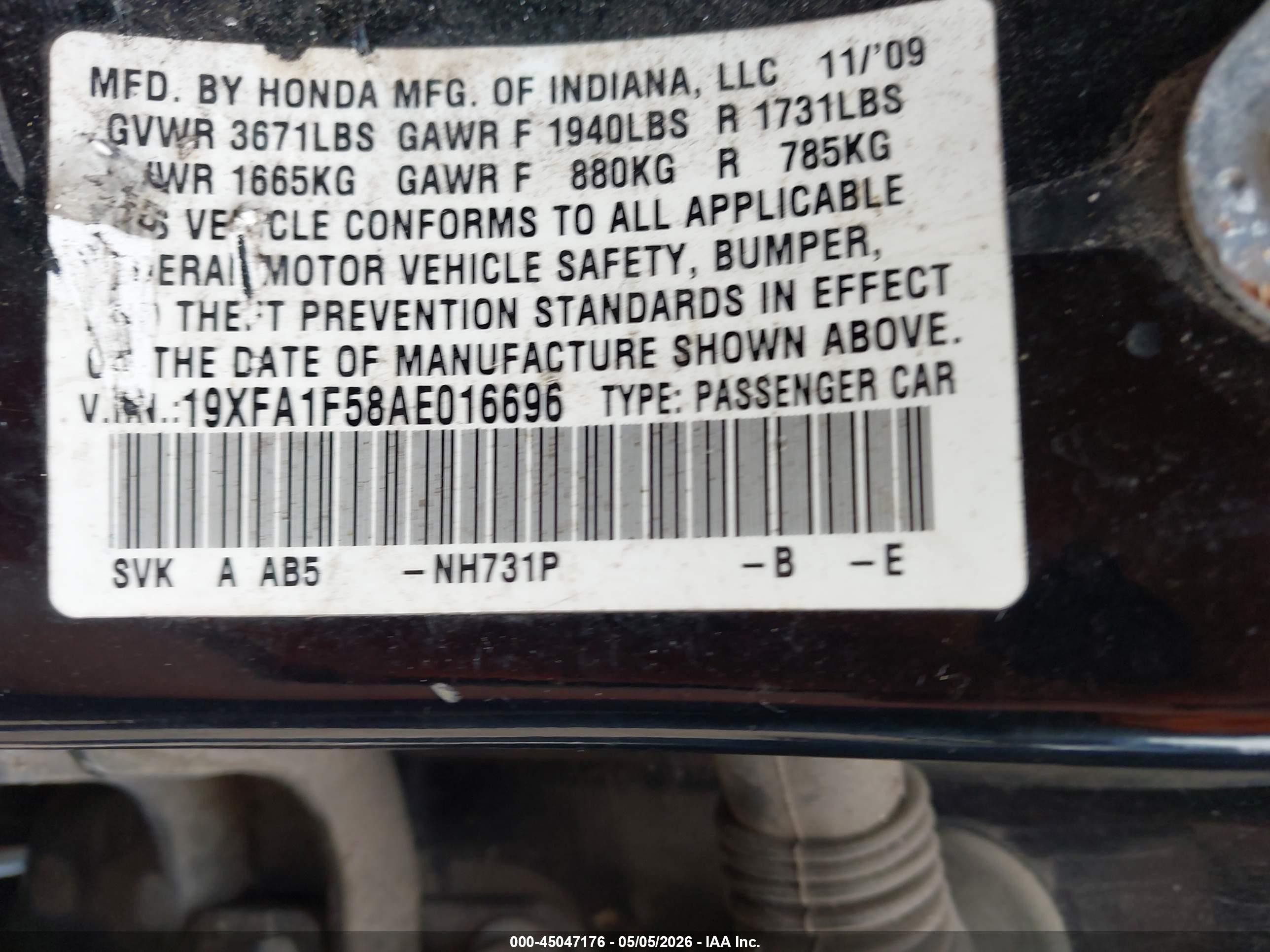 2010 Honda Civic Lx Черный vin: 19XFA1F58AE016696